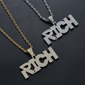 Collier Hip Hop plaqué or jaune et blanc, pendentif et collier riches en CZ pour hommes et femmes, joli cadeau, nouvelle mode, 2044