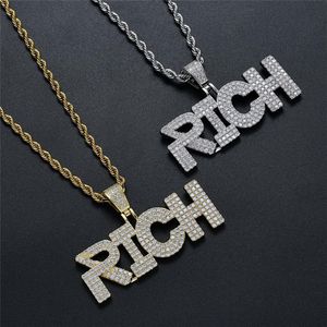 Collier Hip Hop plaqué or jaune et blanc, pendentif et collier riches en CZ pour hommes et femmes, joli cadeau 287R, nouvelle mode