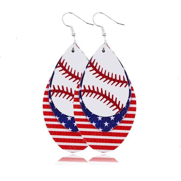 Nouveau Mode Jour de l'Indépendance Femmes Dangle Boucles D'oreilles Bijoux Cadeaux Baseball Football Softball Sport PU En Cuir Drapeau Américain Boucles D'oreilles GGA4218