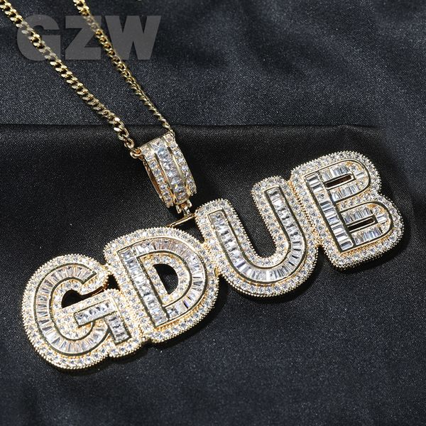 Nouveau mode lettre initiale nom personnalisé pendentif collier personnalisé glacé baguette zircon cubique CZ 18K or véritable hip hop bricolage anniversaire bijoux pour hommes femmes