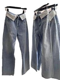 Nouveaux jeans de mode femmes sexy marque de luxe jeans mode pantalons longs lâches arrivées taille haute rue évidé patch décontracté bleu pantalon en denim droit taille s-l