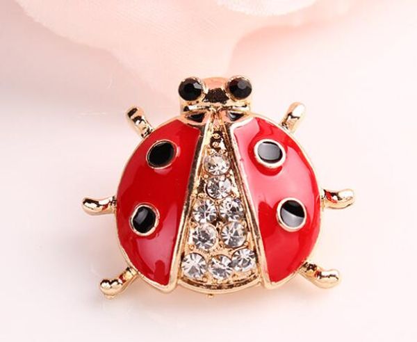 Nouvelle mode bijoux accessoires broche animaux broches strass rouge coccinelle broche pour femmes fille bijoux
