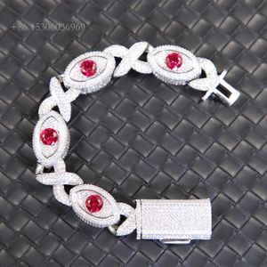 Nieuwe Mode-sieraden Heren Ruby Eyes 15Mm Sterling Sier VVS Moissanite Diamond Cubaanse Link Armband