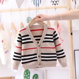 Nouveau mode enfants designer cardigan pull plaid tricot coton pull enfants pulls imprimés pull mélanges de laine garçons filles vêtements tissu