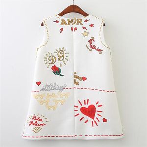 Nouvelle mode enfants fille robe amour coeur lettres princesse robe d'été noir blanc sans manches enfant en bas âge bébé robes enfants vêtements