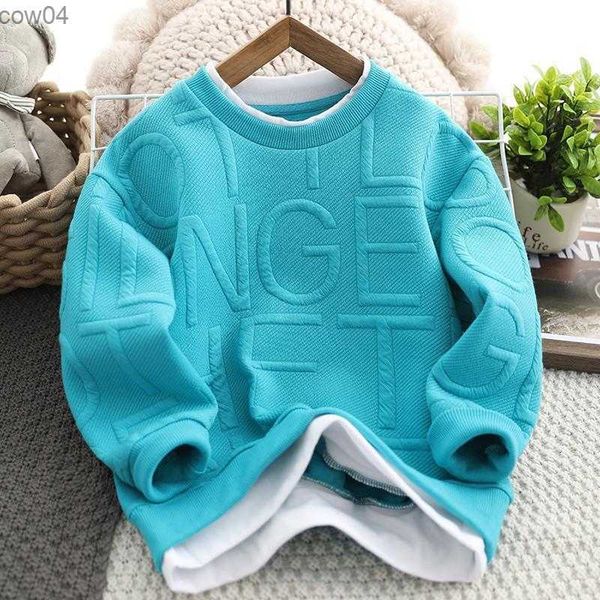 Nueva moda niños Tops primavera otoño niños letras sudaderas algodón azul gris camiseta adolescente suéter ropa 10 12 14Y L230625