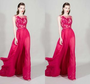 Nieuwe mode kant pure halslijn Een lijn lange avondjurken 2016 Zuhair Murad Chiffon met kralen formele jurken Custom Made China EN12153