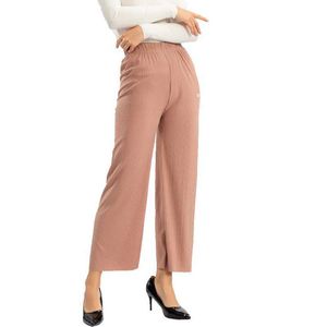 Nieuwe mode dames geplooide verzakking wijd-poot broek vrouwen broek casual elastiek wacht vaste broek p [lus maat meisje q0801