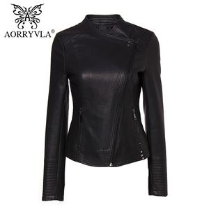 Nouvelle mode veste en cuir pour femmes printemps 2020 noir veste en similicuir Slim femmes motard veste à glissière nouvelle collection LJ201021