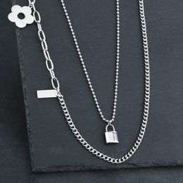 Nouvelle mode serrure pendentif floral collier déclaration en couches longue chaîne Punk cadenas sans collier pour femmes filles bijoux gothiques CN86234x