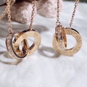 Nouveau mode amour collier bijoux hommes femmes double anneau passage complet deux rangées de collier de forage bouchon à vis octogonal amant couple cadeau de haute qualité A avec boîte