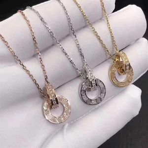 nieuwe mode liefde ketting sieraden mannen vrouwen dubbele ring volledige boring twee rijen boor ketting achthoekige schroefdop minnaar paar gift200K