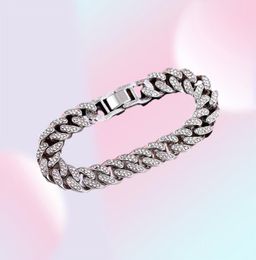 NUEVA FALLA LUXURY 12 mm Iced Out Cuban Link Chain Bracelet for Women Men Gold Silver Color Bling Bracelet de diamantes de diamantes de diamantes de diamantes