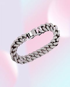 NUEVA FALLA LUXURY 12 mm Iced Out Cuban Link Chain Bracelet for Women Men Gold Silver Color Bling Bracelet de diamantes de imitación de diamantes de diamantes