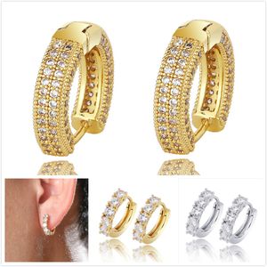 Nueva moda personalizada 18K chapado en oro Blingbling Cubic Zirconia Diamond Hoop Pendientes Hombres Mujeres Hip Hop Iced Out Jewelry para parejas