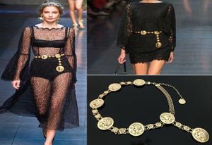 Nieuwe mode luxe designer merkketengordel voor vrouwen gouden munt dolfijnen portret metaal taille riemen kleding accessoires9332123