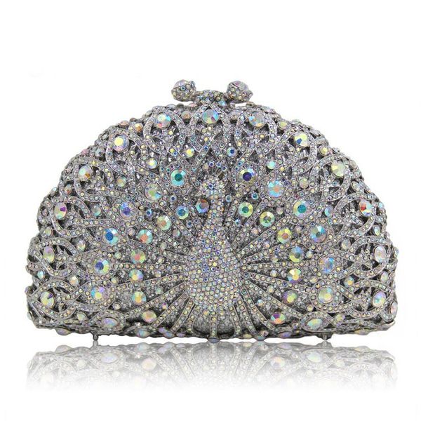 nouvelle mode luxe designer mignon animal paon diamants coloré cristal strass super scintillant femme dame embrayage sacs de soirée