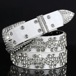 Ceinture en cuir de crocodile pour femmes, nouvelle mode de luxe de styliste, diamant zircon, couleur blanche élégante, 110cm, 3.6 pieds