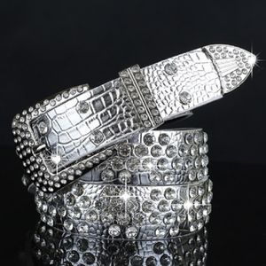 Nouveau créateur de luxe de mode Diamond Zircon Silver Leather Belt for Women Females Girls 110cm 3 Boucle de broche de 6 pi 225V