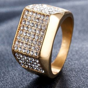 Nouveau créateur de mode de luxe plein de diamants titane acier inoxydable doré hommes anneaux hip hop bijoux 243z