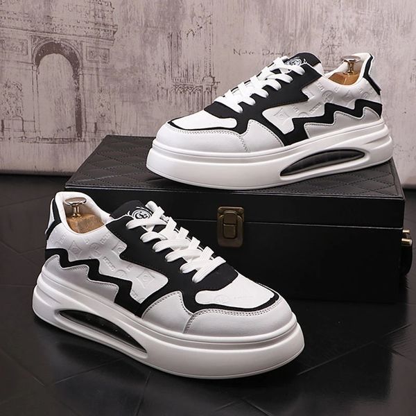 Nouveau mode luxe Designer hommes blanc noir mixte coussin d'air casual chaussures mocassins mâle tout match sport marche baskets