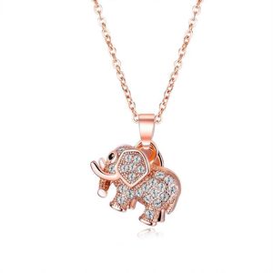 Nieuwe mode luxe designer rose vergulde koperen diamant schattige mooie kleine olifant korte choker hanger ketting voor vrouwen