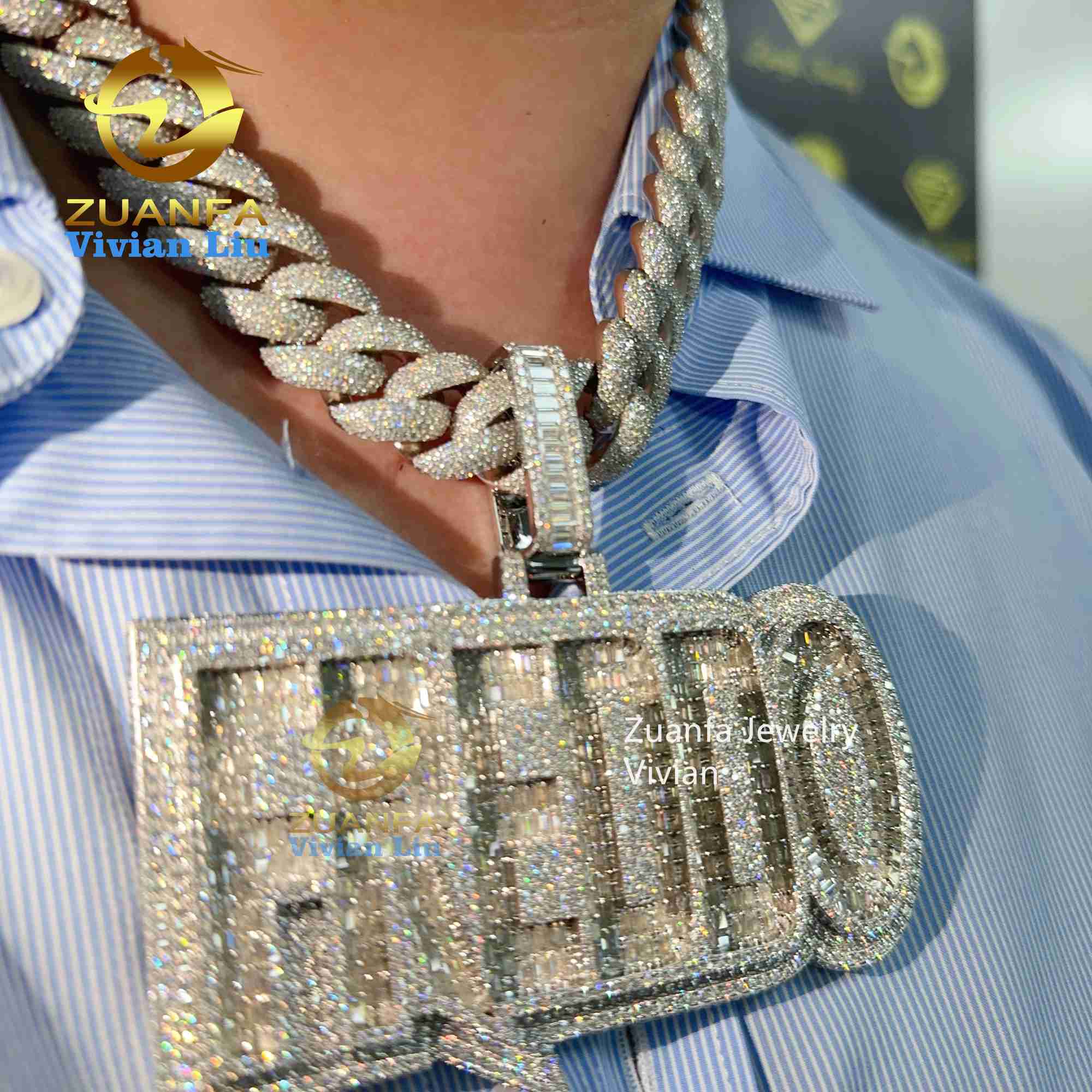Nouveau Mode luxe Vvs Moissanite diamant glacé 925 en argent Sterling pendentif personnalisé