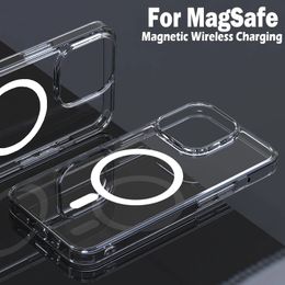 Nouveau cas magnétique de mode Magsafe transparent pour iPhone 14 13 12 11 Pro Max 14 Plus Placing Clear Couverture de charge sans fil en silicone doux