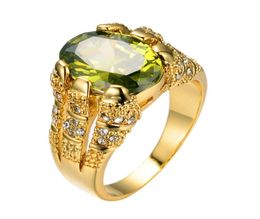 Nouvelle mode mâle péridot anneau de doigt ovale luxe Big Crystal Zircon Stone 14kt Yellow Gold Promise Engagement pour Men9383876