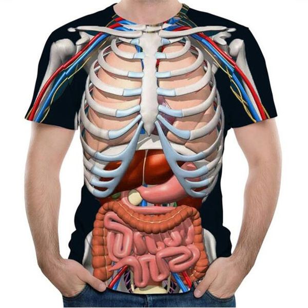 Nouveau Mode Homme Squelette Organes Internes 3D Imprimé Col Rond À Manches Courtes T-Shirt Drôle Halloween Hommes T-shirt