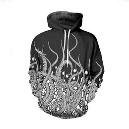 Nieuwe Mode Man Dames Designer Perfect Harajuku Stijl Octopus Tentacle 3D Print Lange mouw Hoodies Casual Sportswear KF016