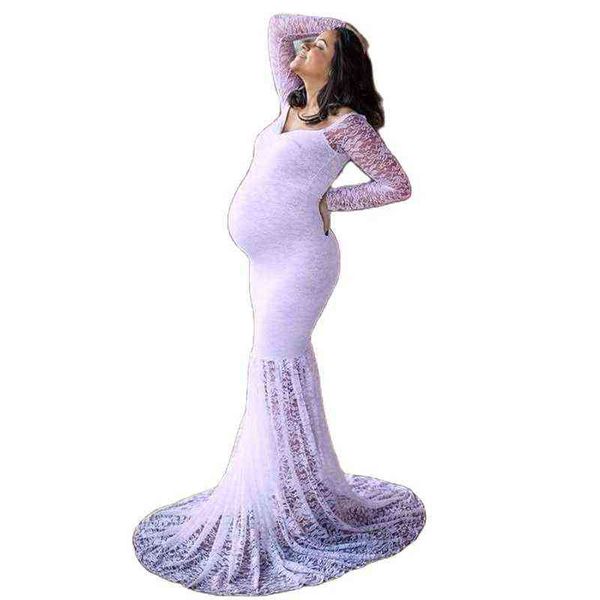 Nueva moda vestido de maternidad para sesión de fotos Maxi vestido sin hombros encaje Fancy Sexy mujeres maternidad fotografía accesorios Vestidos G220309