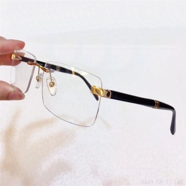 Nuevos gafas ópticas para hombres y mujeres de moda 0449 Metal cuadrado sin marco Estilo de diseño popular estilo de negocio de alta calidad con caja 2288