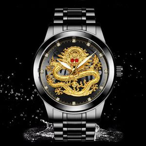 Nieuwe Mode Mannen Draak Horloge Gouden Heren Horloges Top Waterdichte Quartz Klok Mannelijke Drop Relogio Masculino250K