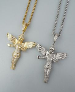Collier Hip Hop pour hommes, nouvelle mode, couleur or argent, pendentif d'angle CZ avec chaîne en corde, joli cadeau 7977772