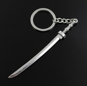 Nouvelle mode hommes porte-clés porte-clés bricolage métal support chaîne Vintage samouraï épée 107x10mm couleur argent pendentif cadeau