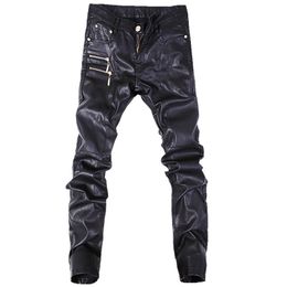 Hommes Jeans Mode Hommes Pantalon En Cuir Maigre Moto Droite Pantalon Décontracté Taille 28-36 A103