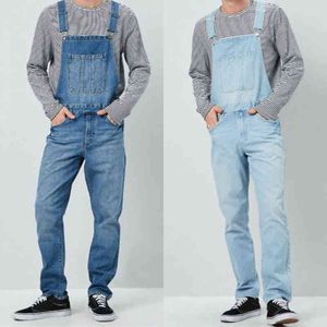Nieuwe mode mannen jeans overalls hoge straat rechte denim jumpsuits hiphop mannen lading bib broek cowboy mannelijke jean dungarees g0104