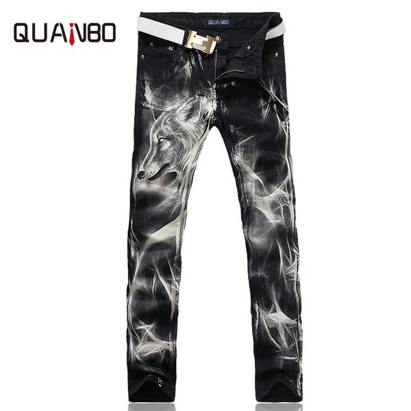 Jeans imprimés loup pour hommes de nouvelle mode hommes slim droite jeans stretch noir pantalons de créateur de haute qualité discothèques chanteurs LJ200911