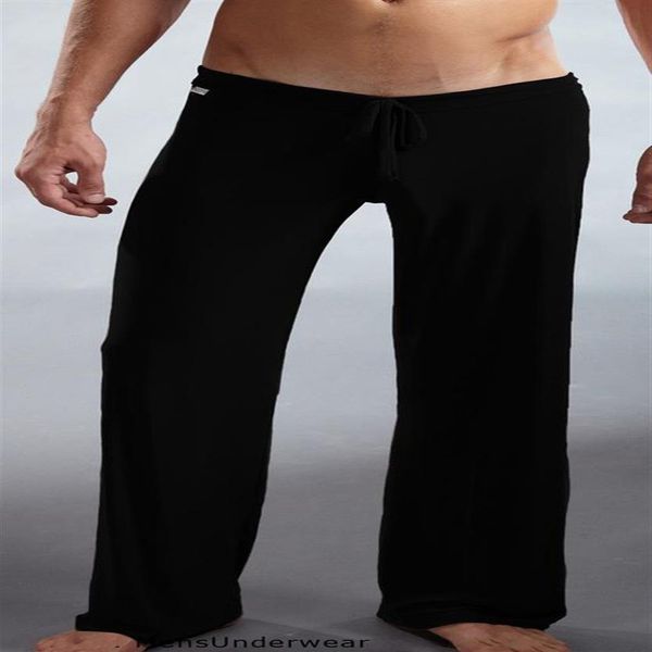 Nueva moda para hombres, pantalones para dormir, pijamas americanos, pantalones de yoga sexys, camisón transparente cómodo de seda suave, pantalones 240J