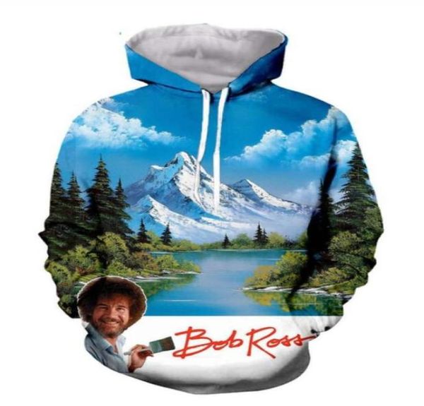 Nueva moda hombres mujeres clásico Bob Ross divertido 3d sudaderas con capucha otoño invierno casual impresión sudaderas con capucha tops WR0119541487954644