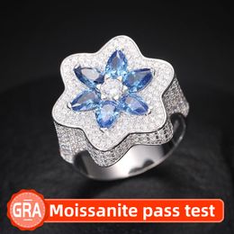 Nouveaux hommes de mode Femmes Moisanite Anneaux passés Diamond Test 925 STERLING Silver Gra VVS1 Moisanite Flower Ring pour la fête Mariage Beau cadeau