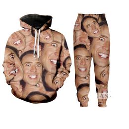 New Fashion Men/Womens Famous Actor Nicolas Cage Funny 3D Print Hoodie+Pants