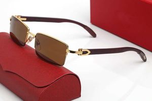 Nueva moda para hombre gafas de sol de diseño para mujer gafas de cuerno de búfalo marco completo rectángulo gafas de sol de madera de bambú gafas con cajas buenas