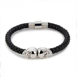 Bracelet Punk multicolore pour hommes, nouvelle mode, crâne, breloque, chaîne de menottes en cuir noir, pour garçons, 260V