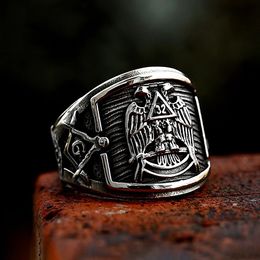 Nouvelle mode Mens Vintage Masonic Symbol Anneaux 14K Gold Punk Biker Double Eagles Animal Ring Party Bijoux