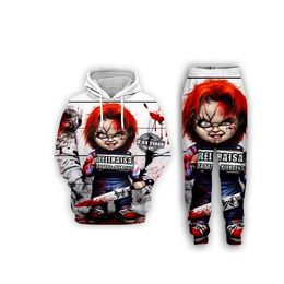 Nouveau mode hommes/femmes film d'horreur Chucky drôle 3D sweat à capuche imprimé + pantalon S104