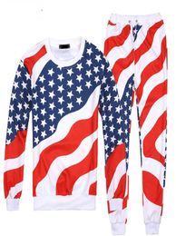 Nouvelle mode MenWomen drapeau américain imprimer survêtements col rond sweat-shirt 2 pièces pulls joggers ensemble Plus SXXL6873915