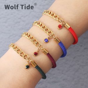 Nouvelle mode Milan corde bracelets rond cristal charme pendentif pour femmes plaqué or en acier inoxydable chaîne cubaine bracelet bracelet femmes à la main tresse bijoux cadeaux