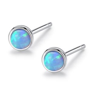 Nueva moda Mini S925 pendientes de ópalo de plata Simple pequeño fresco redondo ópalo joyería Piercing de oreja para mujer